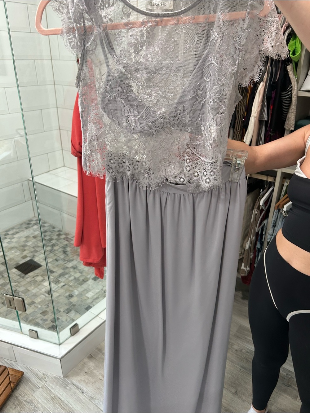 Lace Bodice Maxi Skirt/Top with Bralette in Light Gray